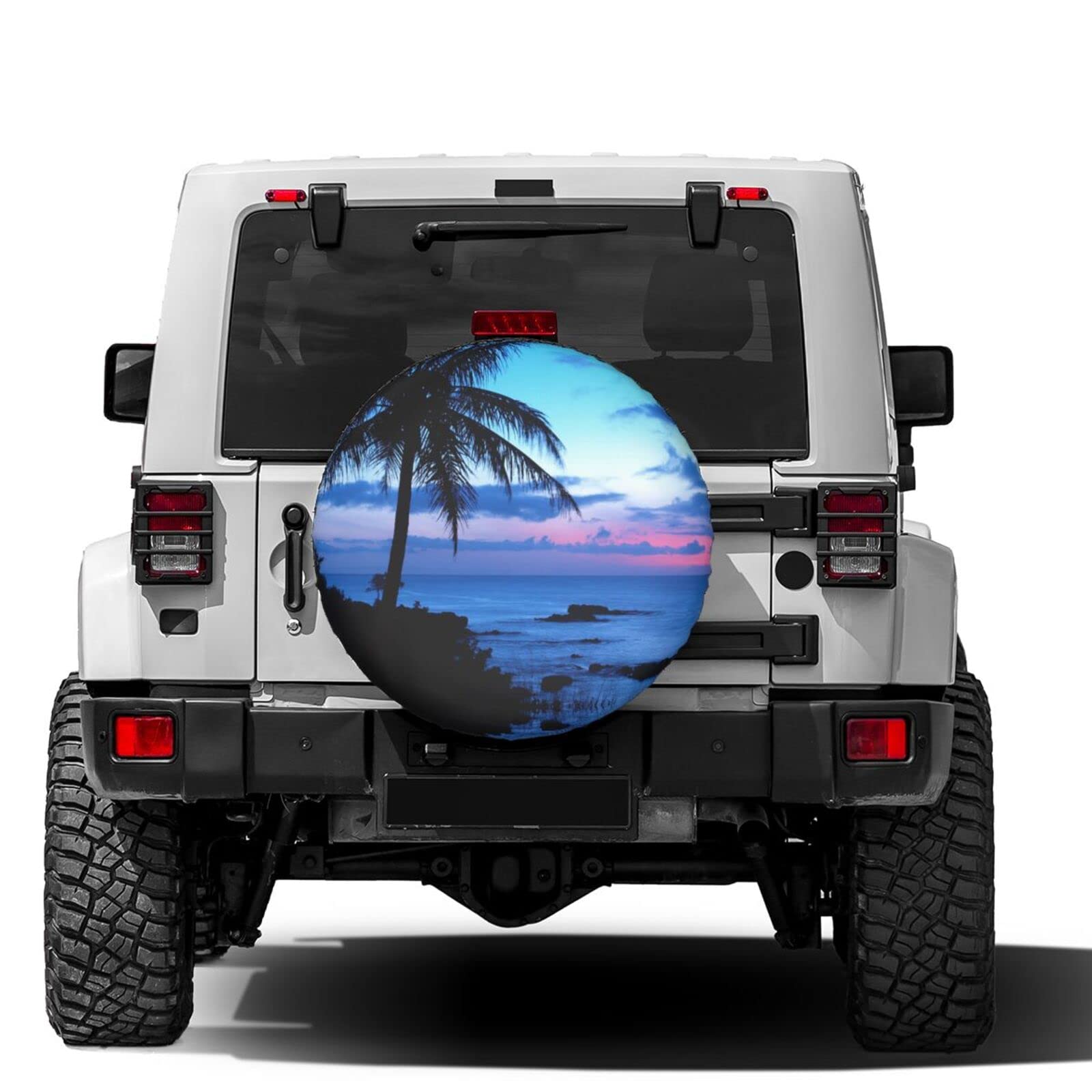 Foruidea Tropical Paradise Ocean Beach Scene with Palm Trees Spare Tire Cover Dust-Proof Wheel Tire Cover Fit Trailer, RV, SUV and Many Vehicle 15 Inch