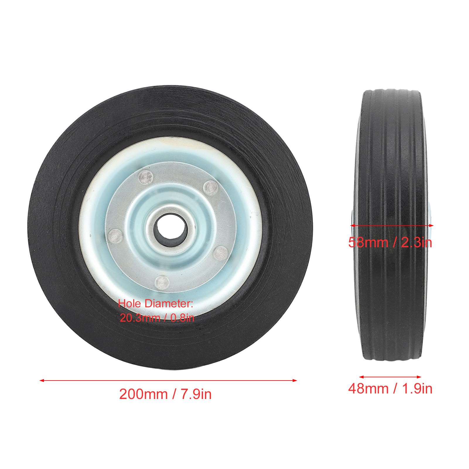 Ausla Sostituzione della Ruota in Gomma del Martinetto per Rimorchio, capacità di 500 kg, Ruota 48 Mm con Foro Centrale 20,3 Mm, Lunghezza del Bordo di 200 Mm per Ruota del