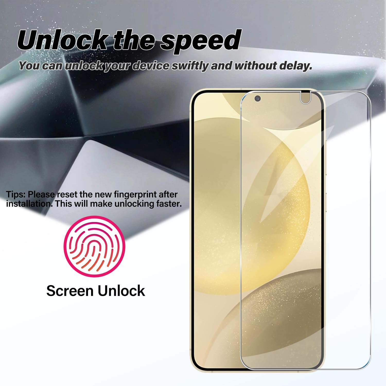 Protector de pantalla de vidrio templado para Galaxy S24 Plus + protector de lente de cámara [paquete de 2 + 2] [compatible con fundas] [antiarañazos] [desbloqueo ultrasónico de huellas dactilares]