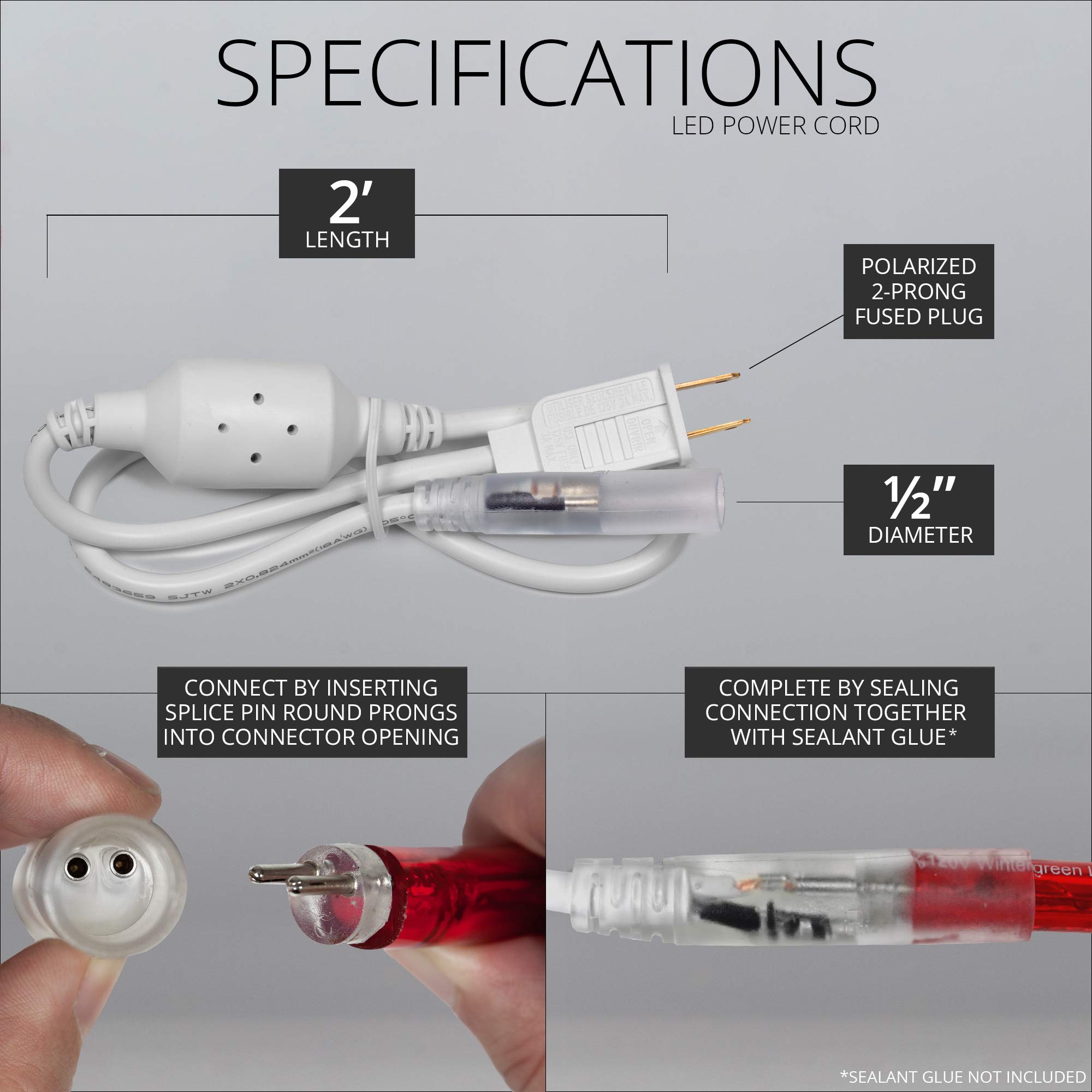 Wintergreen Lighting Rope Light Accessories (LED Power Cord, 2 ft.)