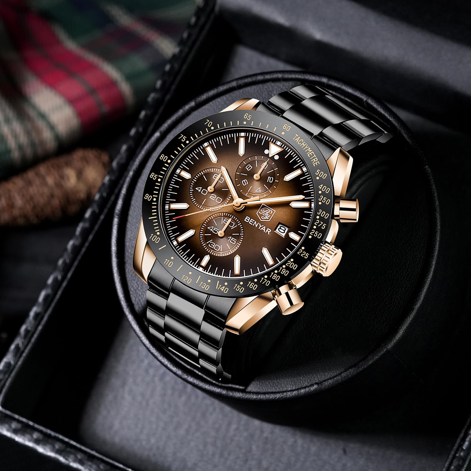 Benyar Orologio da Polso Uomo Analogico Movimento al Quarzo Elegante Sportivo Impermeabile Cronografo Regalo per Uomo