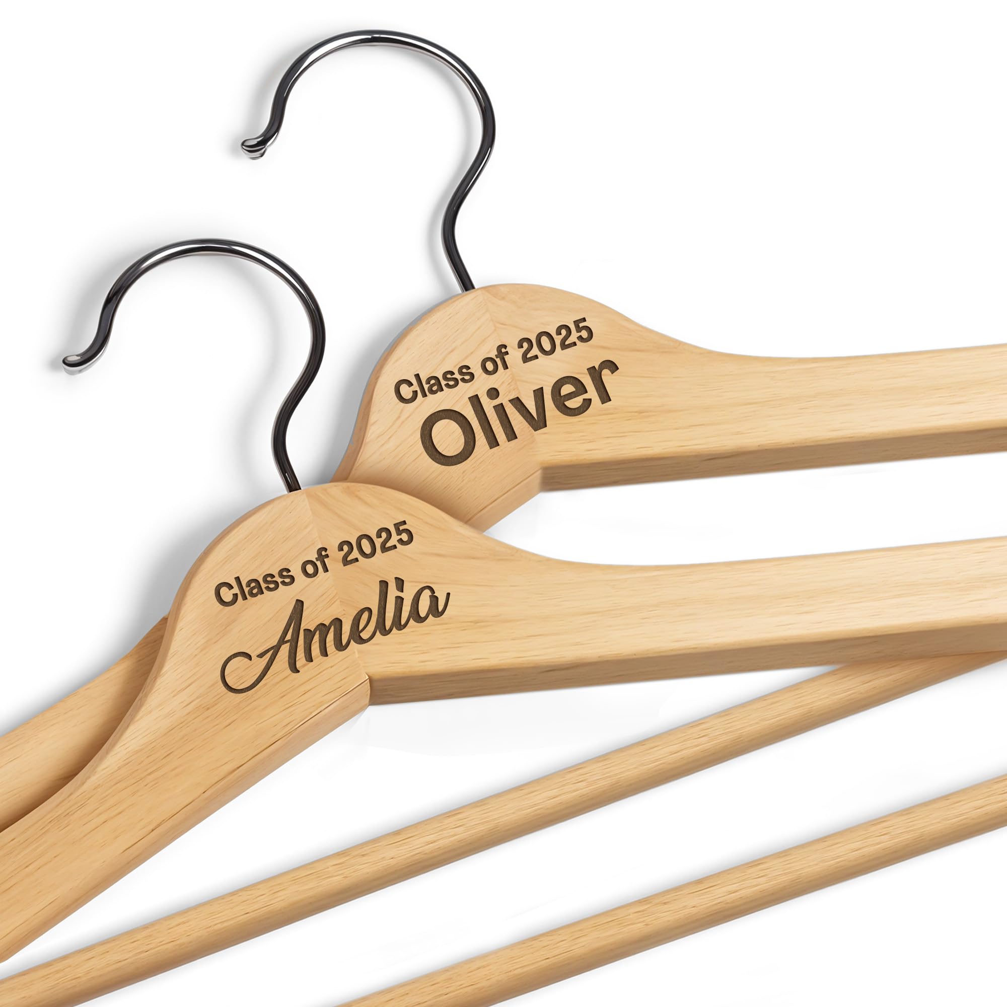 Custom Wooden Hanger with Name for Graduation, Engraved Hangers for Graduation Outfit Dress Hangers with 360° Rotatable Hook, Custom Closet Hangers, Non Slip Hangers Personalized Grad Gift - 2 Pack