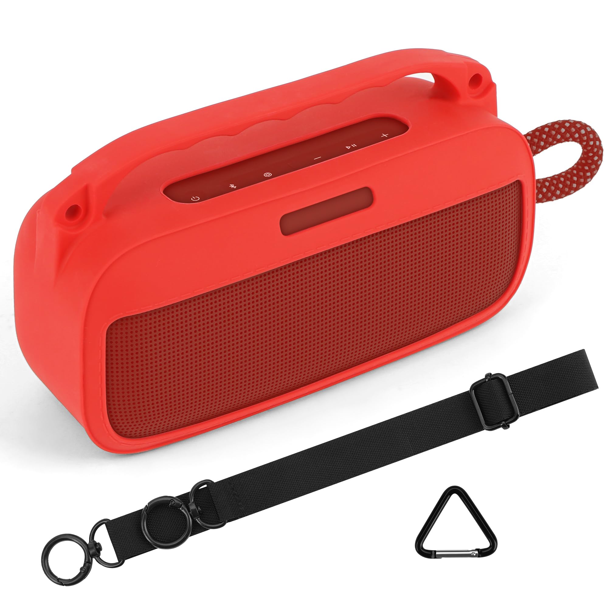 Geekria Housse en Silicone pour Enceinte Compatible avec Bose SoundLink Plus, Protection Peau Souple, étui de Transport de Voyage de Remplacement avec bandoulière (Rouge)