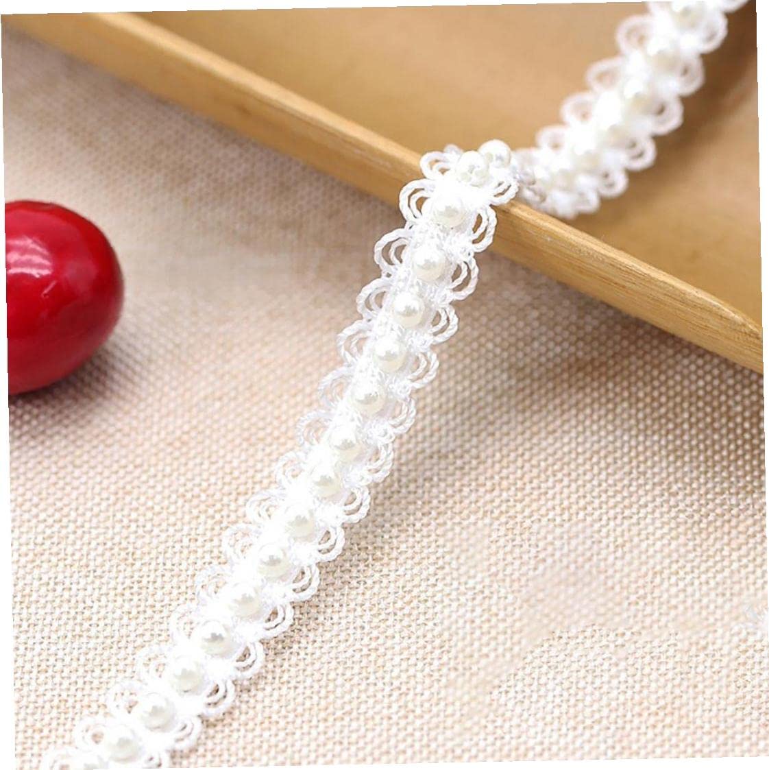 Haowul Nastro in Pizzo Bianco 10 Yards Perle Perle di Pizzo Bordo Bordo Nastro per Cucire Abbigliamento Vestito Sposa Abito