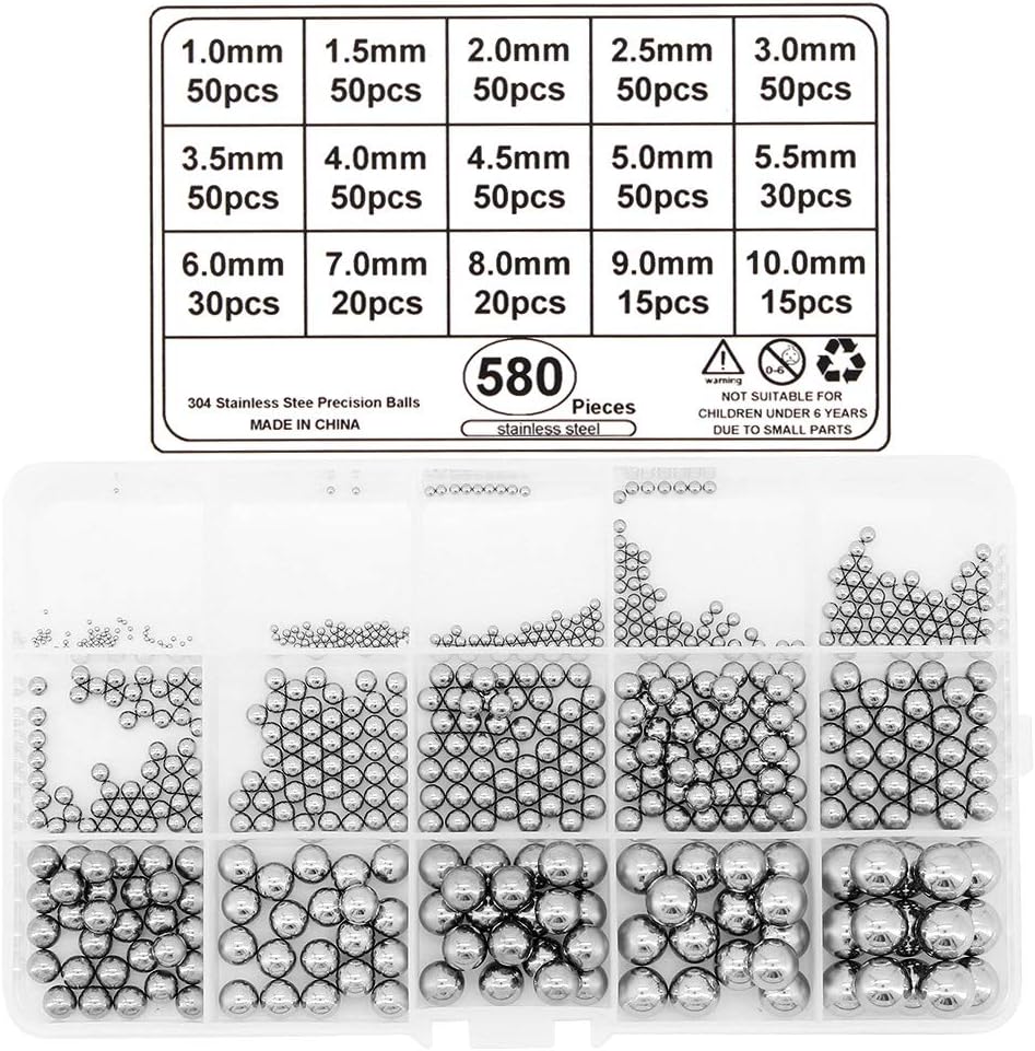 580 Pcs 15 Size Bearing Balls Stainless Steel, Precision Balls 1mm-10mm for Bicycle Wheel, Skateboard Bearings