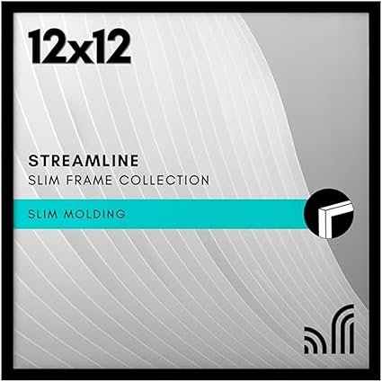 Americanflat 12x12 Picture Frame with Polished Plexiglass - Streamline Collection - Thin Border Square Frame for Wall Display - Hanging Hardware Included - Black