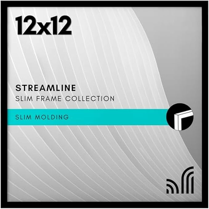Americanflat 12x12 Picture Frame with Polished Plexiglass - Streamline Collection - Thin Border Square Frame for Wall Display - Hanging Hardware Included - Black