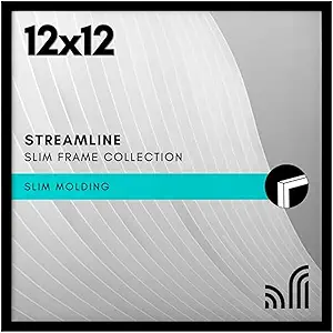 Americanflat 12x12 Picture Frame with Polished Plexiglass - Streamline Collection - Thin Border Square Frame for Wall Display - Hanging Hardware Included - Black