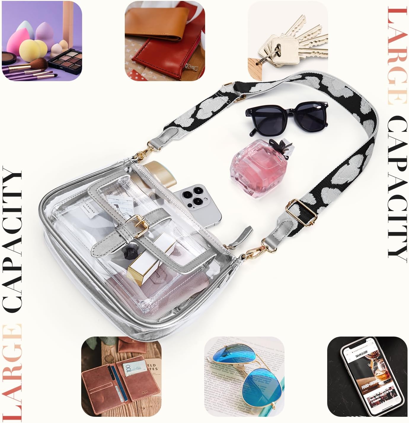 Missnine Clear Bag Stadium Approved PVC Crossbody Purse for Women Transparent Shoulder Concert Bag with Guitar Strap - Image 3