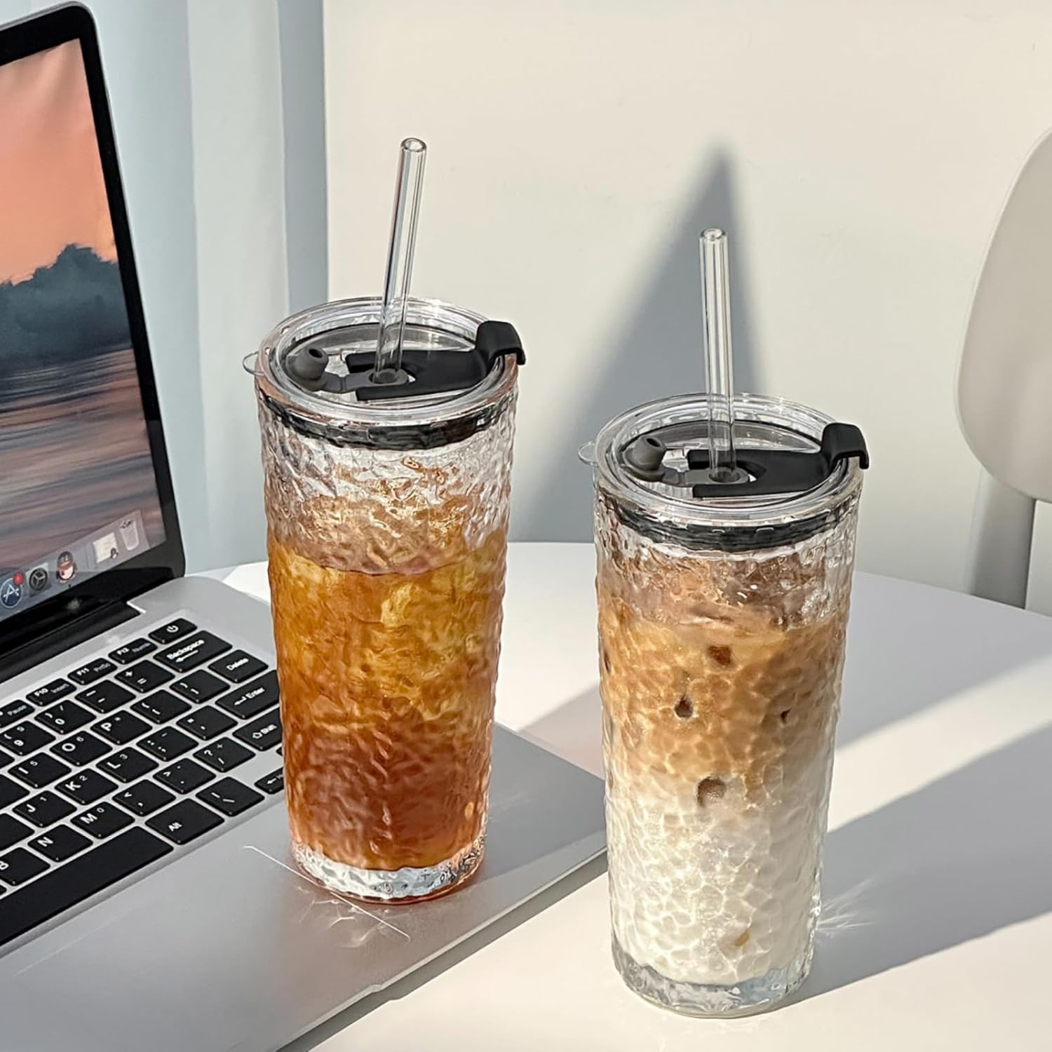 2 Pack Glass Tumblers with Lids and Straws, 18 Oz High Borosilicate Iced Coffee Cup, Leak-Proof Reusable Drinking Cups for Smoothies, Tea, Juice, Milk, Hot/Cold Beverages - Image 2
