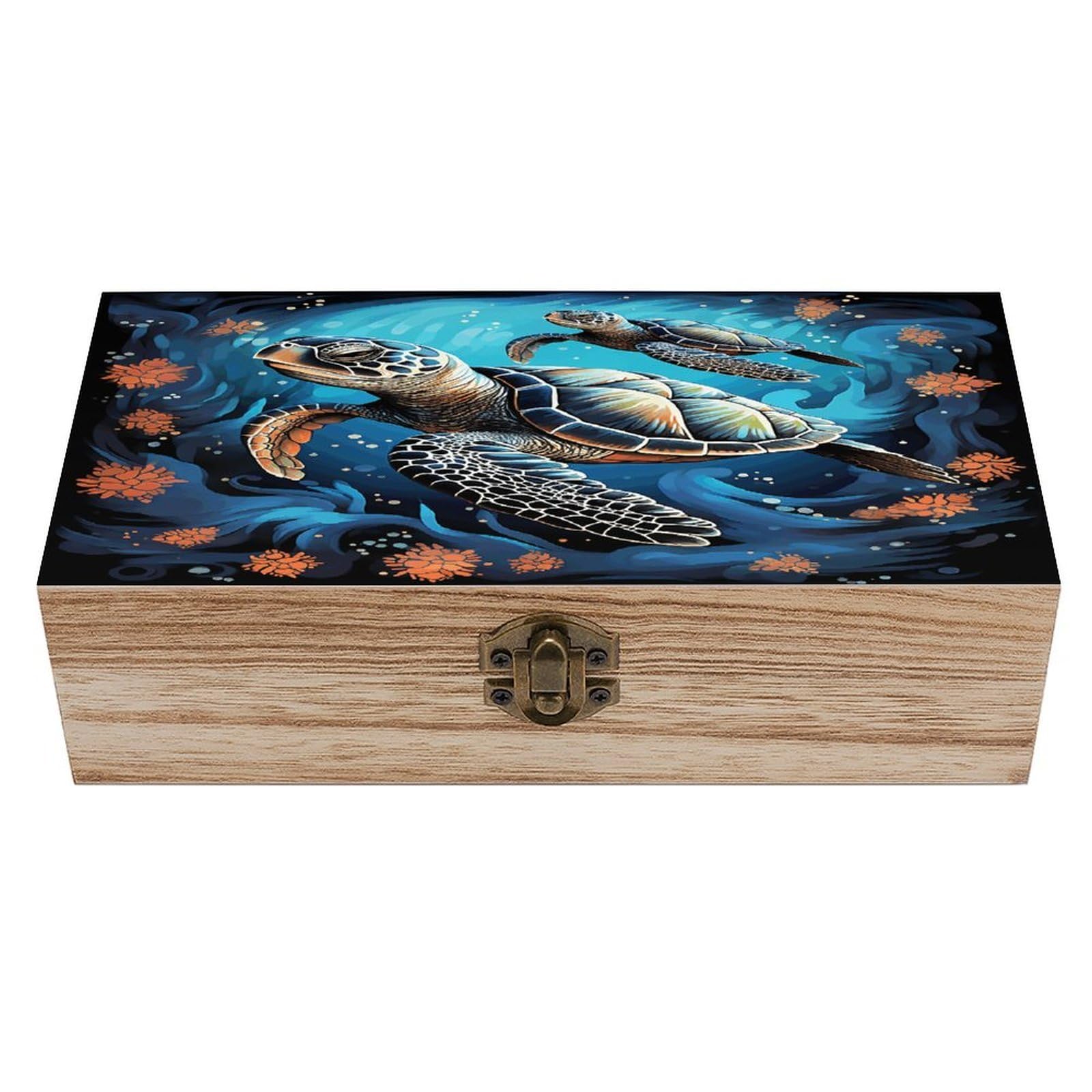 Adfgyerh Style Sea Turtle Boho Bins Solid Wood，Jewelry Box Retro And Exquisite，Storage Box Used For Storing Photos, Souvenirs, Letters, Gifts, And Jewelry.