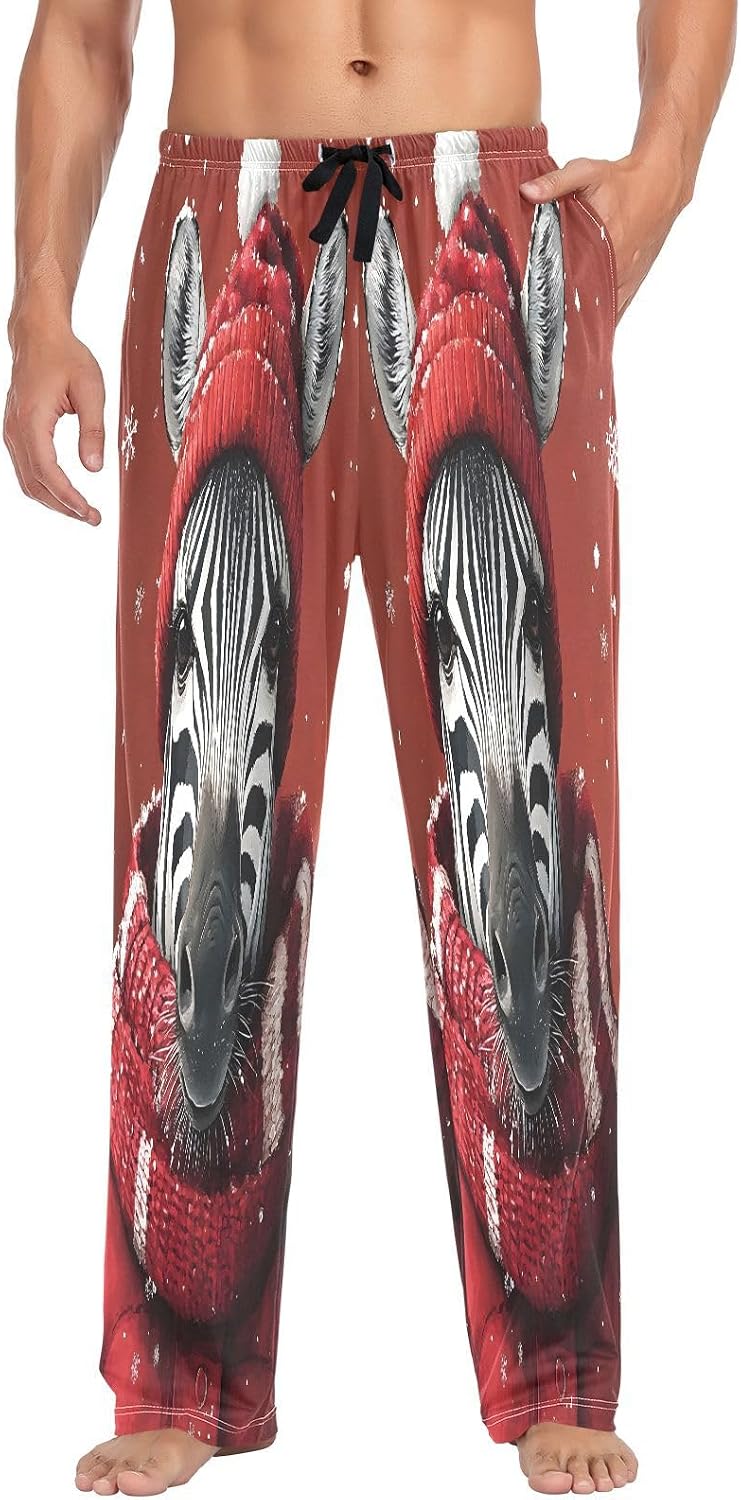 ALAZA Christmas Zebra Men's Pajama Pants Men Cotton Pajama Bottoms with Pockets, S