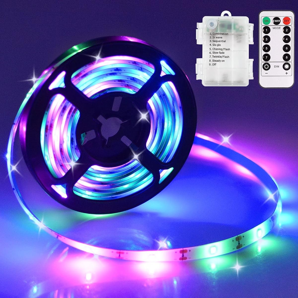 Smart Direct Rgb Led Strip Lights, 9.8Ft, 90 Leds, Battery Operated,