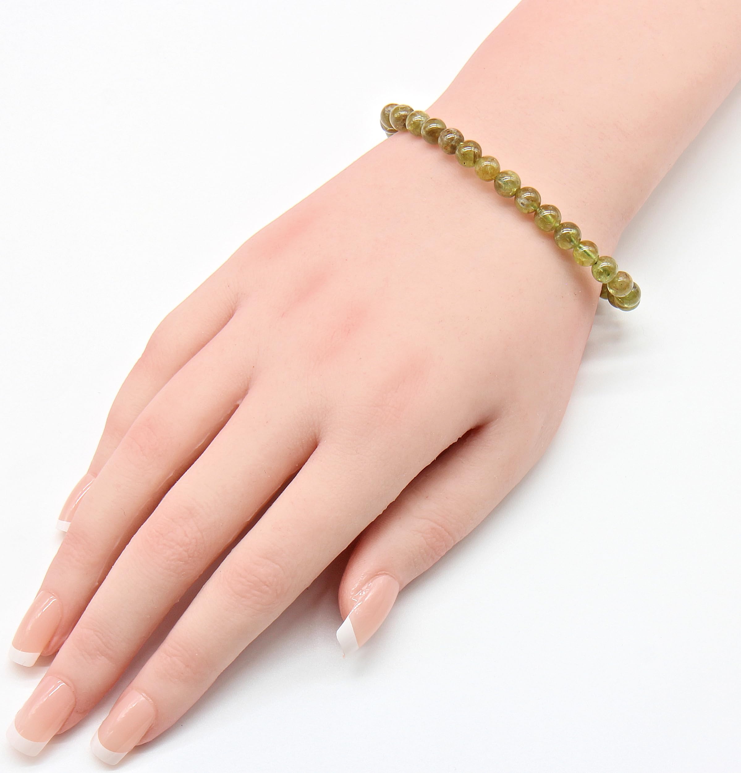 Peridot Armband 6 mm – grüner Edelstein | ELEDORO, kleine deutsche Schmuckmarke: handgefertigt, 6 mm Perlen, 19 cm, elastisch ohne Verschluss