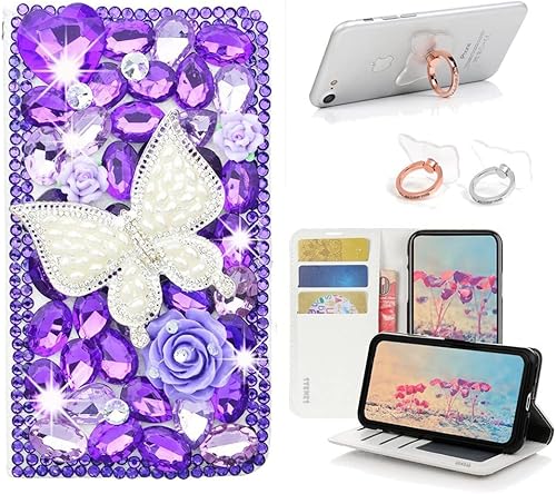 STENES Bling - Funda tipo cartera compatible con iPod Touch 5  iPod Touch 6, elegante, hecha a mano en 3D, hecha a mano con diseño de flores de
