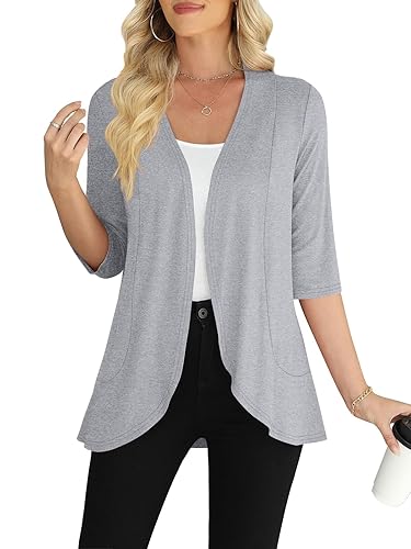 Yincro Women's Casual 3/4 Sleeve Cardigan Lightweight Soft Open Front