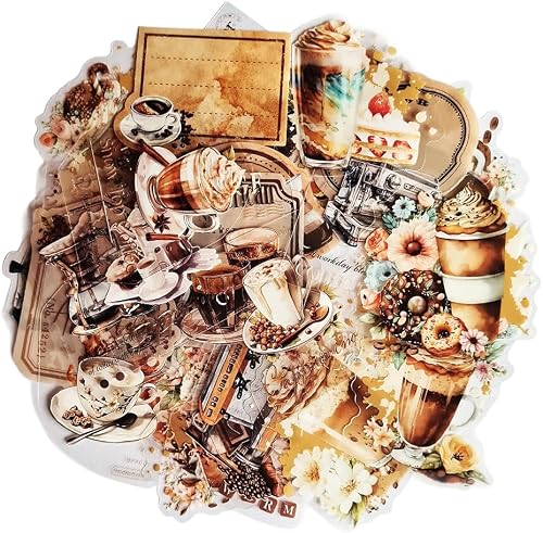 Transparent Coffee Cafe Sticker Variety Pack, PVC, Waterproof, 45 Pieces, Sizes 3–8cm, for Scrapbooks, Notebooks and More