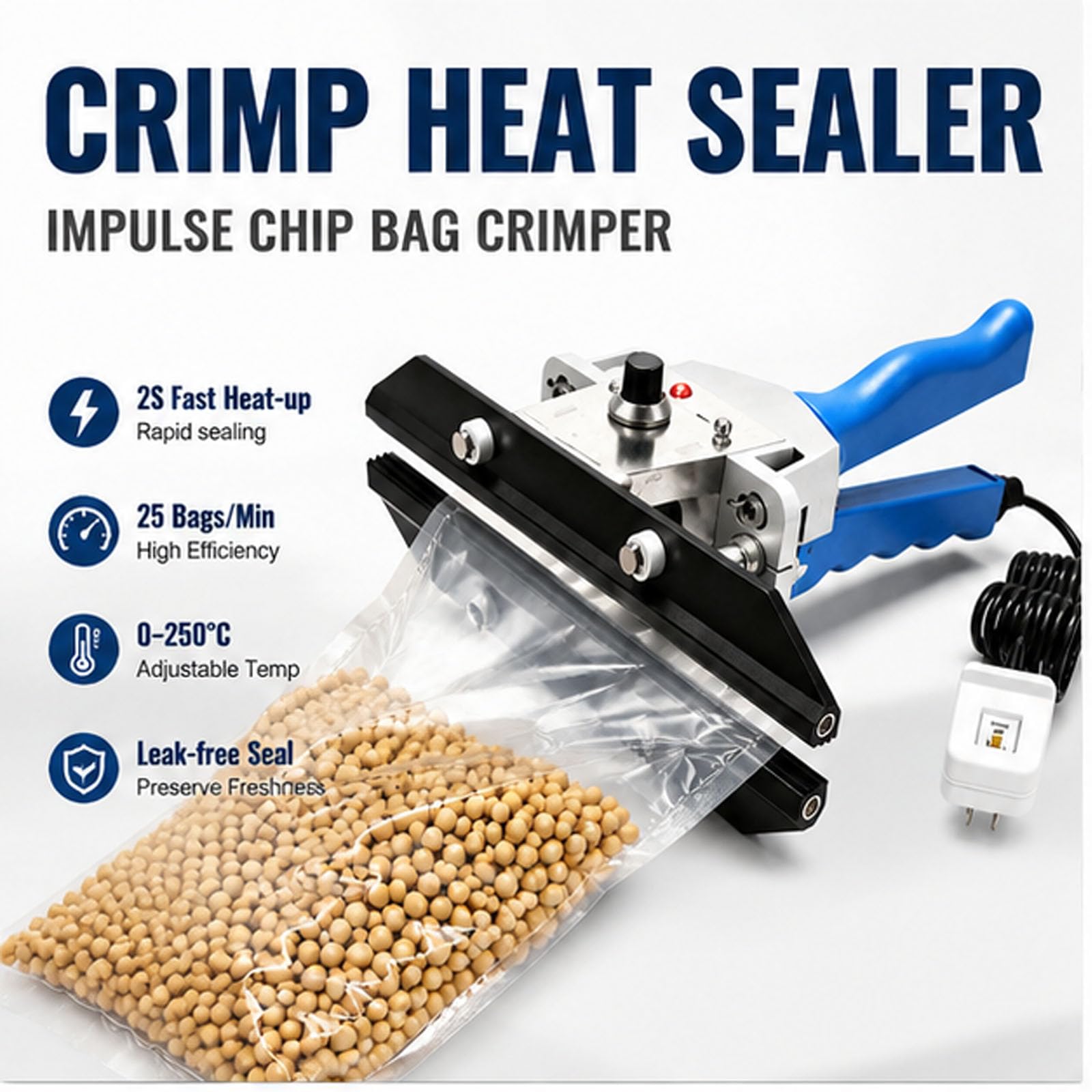 Sigillatore a Calore a Pinza, Macchina Portatile per Sigillare Sacchetti con Temperatura Regolabile 0-250°C, per Sacchetti di Snack, Sacchetti di Carta Kraft, Conservazione Alimentare 30cm