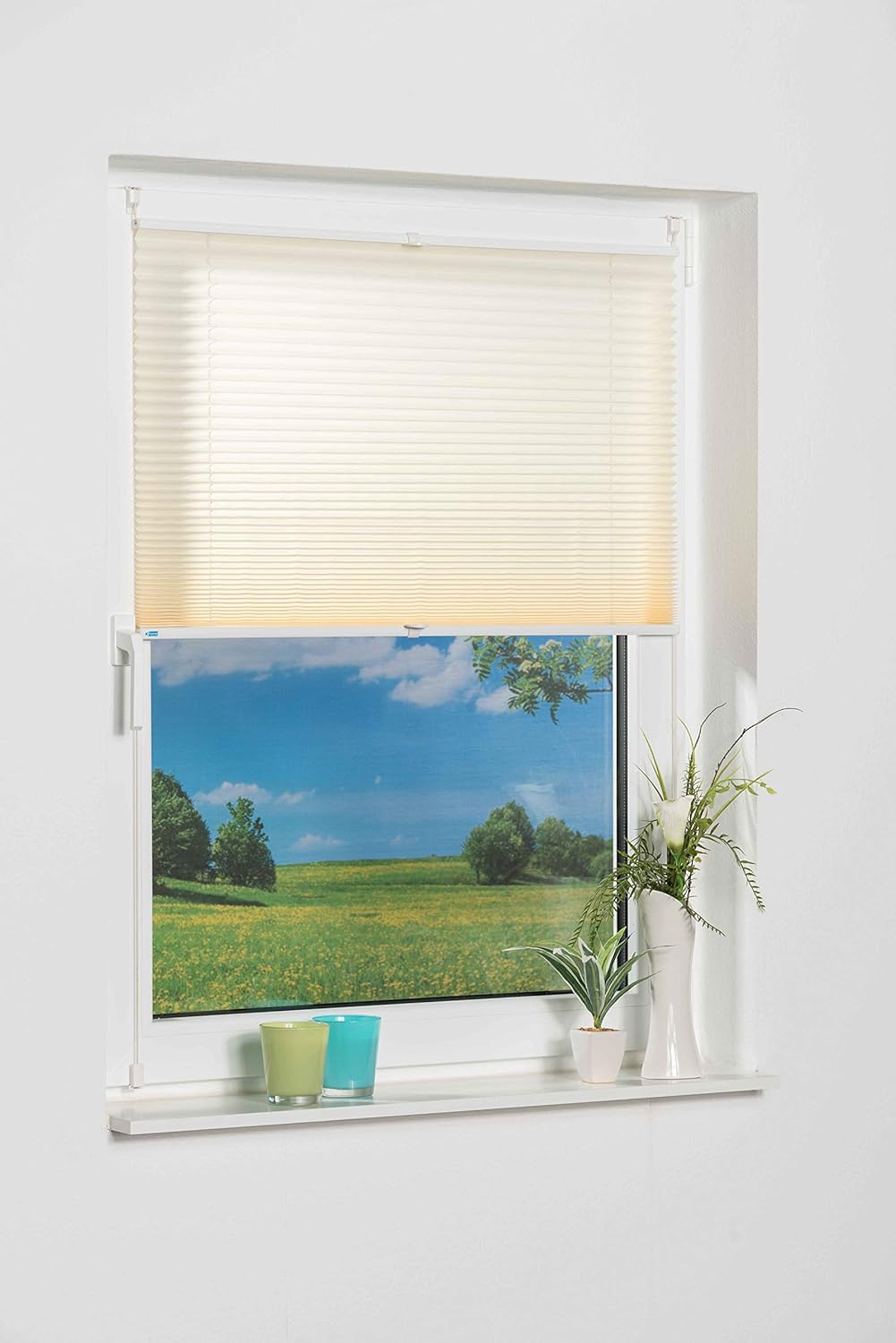 K-home Klemmfix Pleated Blind, Cream, 100 x 130 (B x L)