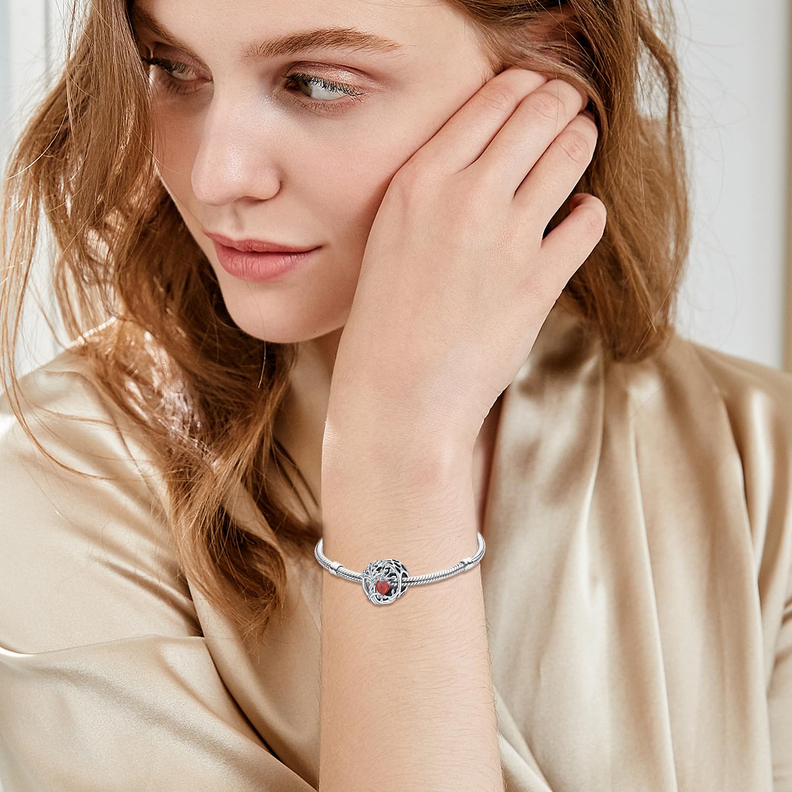 Charms Arbre de vie, Abalorios Piedra de nacimiento de plata de ley 925, Abalorios Pandora para Pulseras Europeas, Regalos para mamá mujer niña