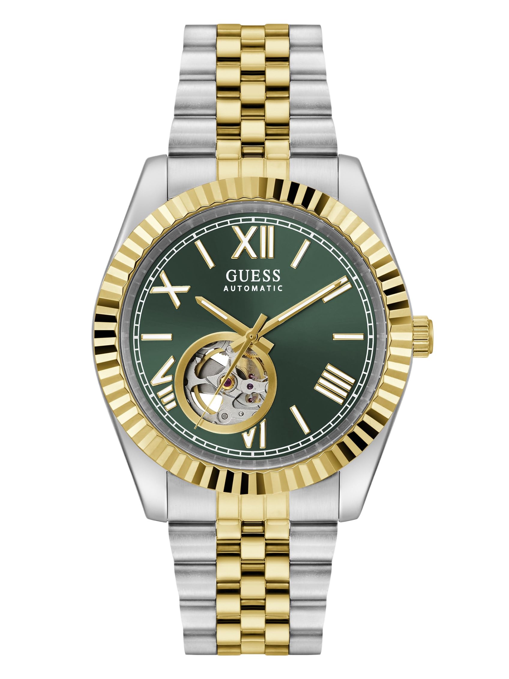 Guess Connoisseur GW0984G4 - Reloj de Pulsera para Hombre (Acero Inoxidable, 42 mm, Bicolor, 5 Bares), Color Verde