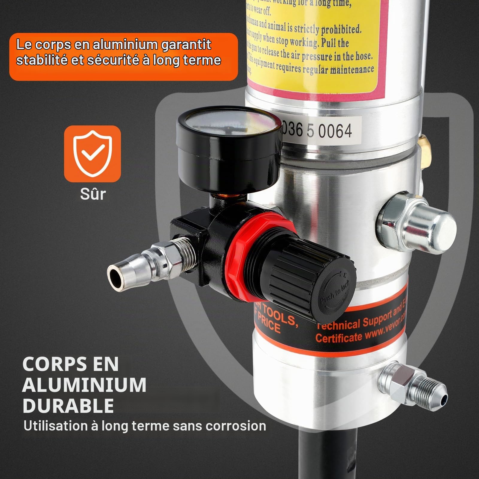 VEVOR Pompe à Graisse Pneumatique Rapport Pression 50:1 Pompe à Seau de Graisse Pneumatique avec Tuyau 4 m et Pistolet à Graisse Pompe à Graisse de Lubrification avec Tête de Pistolet à Graisse 360°