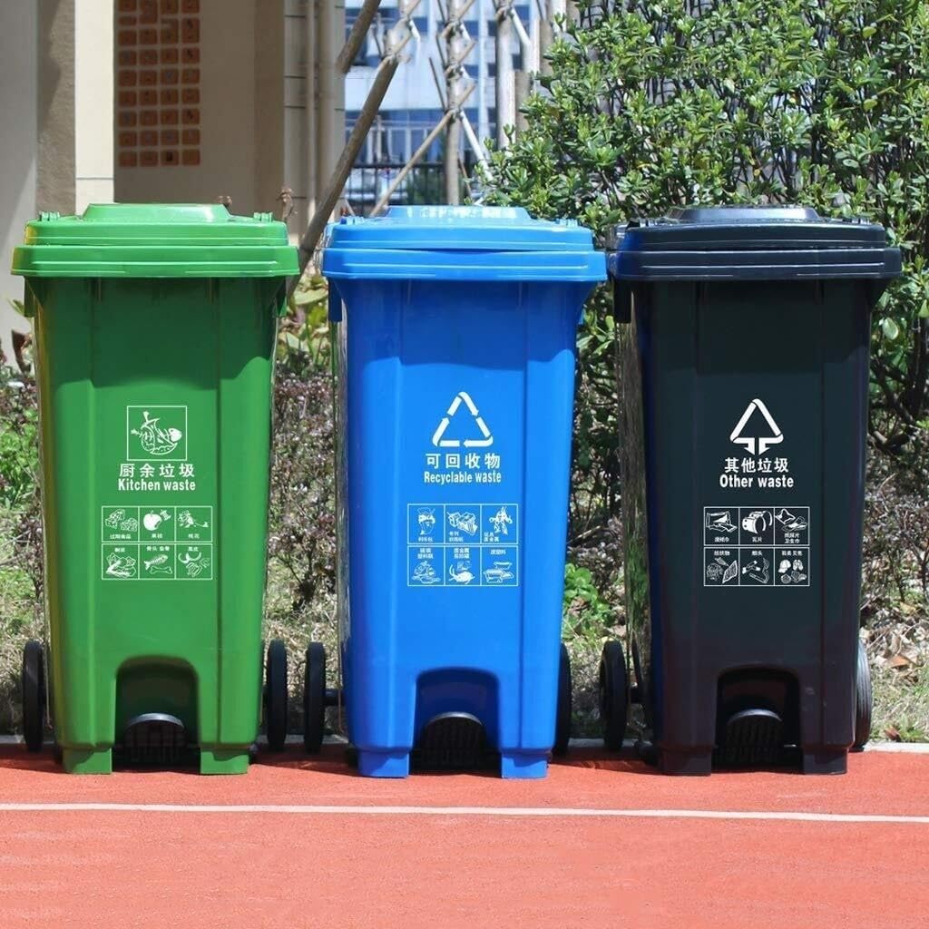 Zewnętrzny kosz na śmieci o dużej pojemności Gruby plastikowy kosz na śmieci z pokrywką pojemnik na odpady Trwała kuchnia na zewnątrz (zielony, 120L)