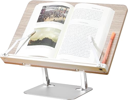 aSparkLiving Soporte de madera para libros de escritura de escritorio base de aluminio altura y ángulo ajustable para sostener libros de cocina