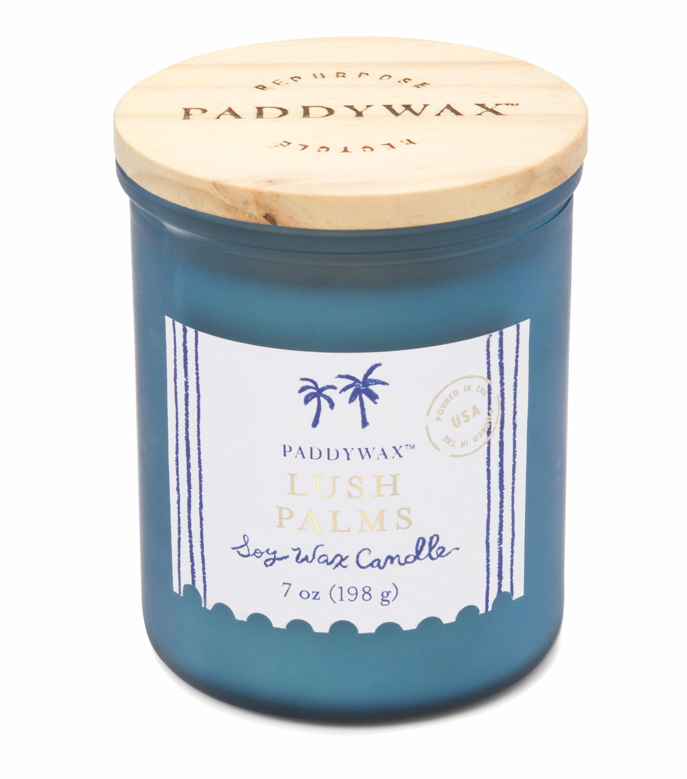 Paddywax Scented Candles Artisan Sea Glass Inspired Coastal Collection Jar Candle with Lid, 226g, Lush Palms
