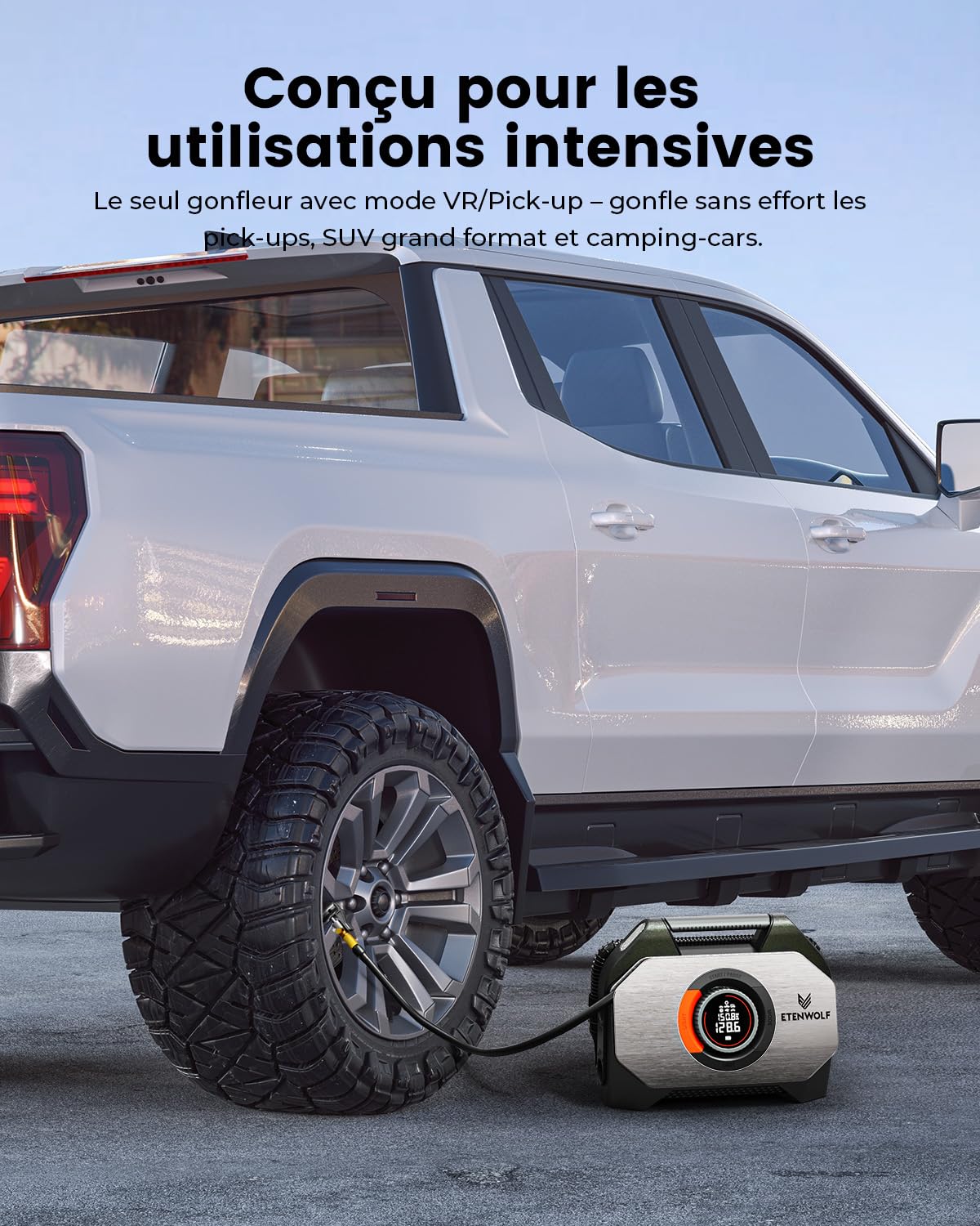 ETENWOLF VORTEX S7 38400mAh Gonfleur Pneus Voiture Sans Fil 11,03Bar | compresseur portatif pour véhicules lourds et voitures - Cycle continu 100% et double cylindre pour une performance durable