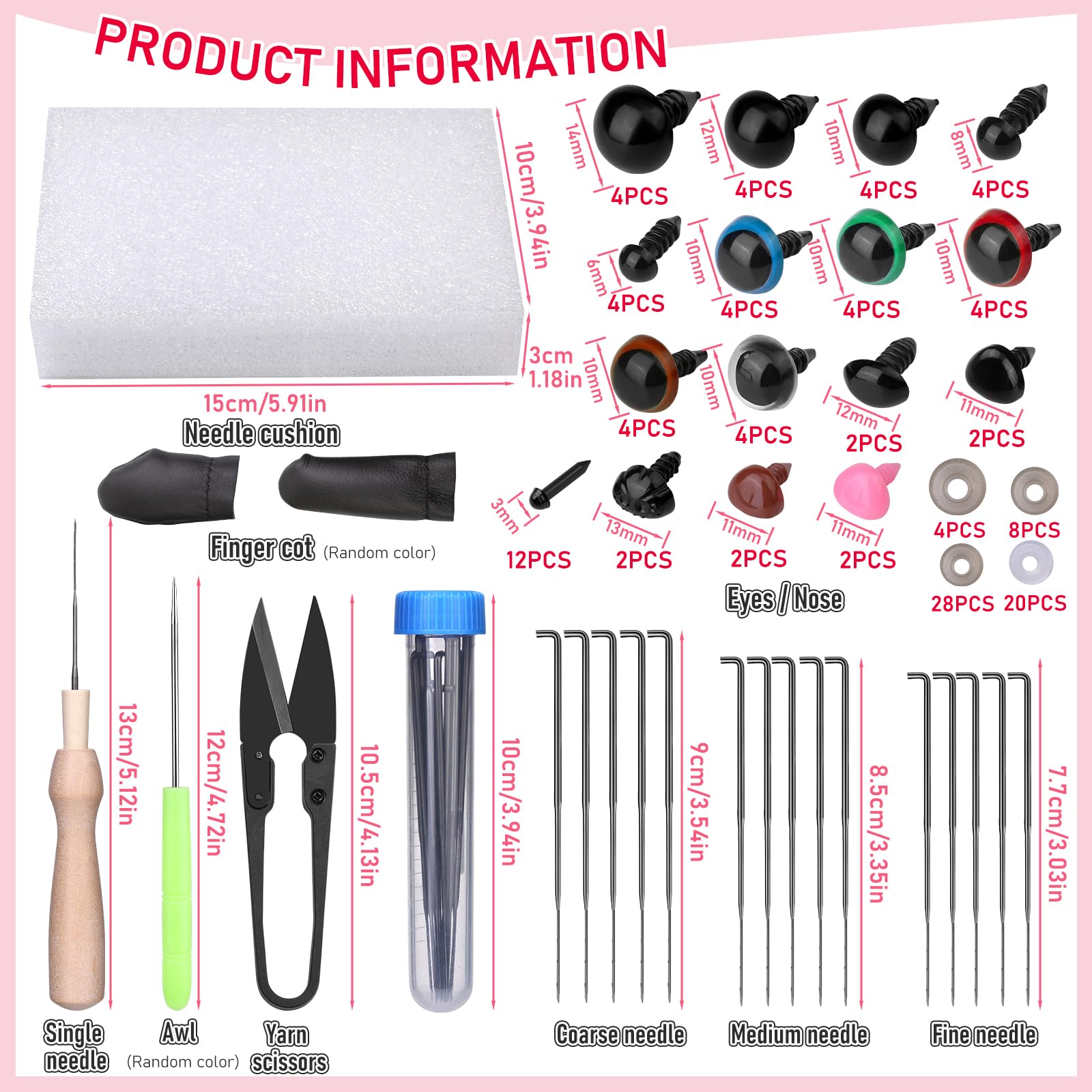 Jupean 204-teiliges Filz-Set, Nadelfilz-Set für Anfänger, 60 Farben, Wollfilzwerkzeug-Set mit farbkodierten Filznadeln, Schaumstoffmatte, Nadelfilzzubehör für Bastelarbeiten