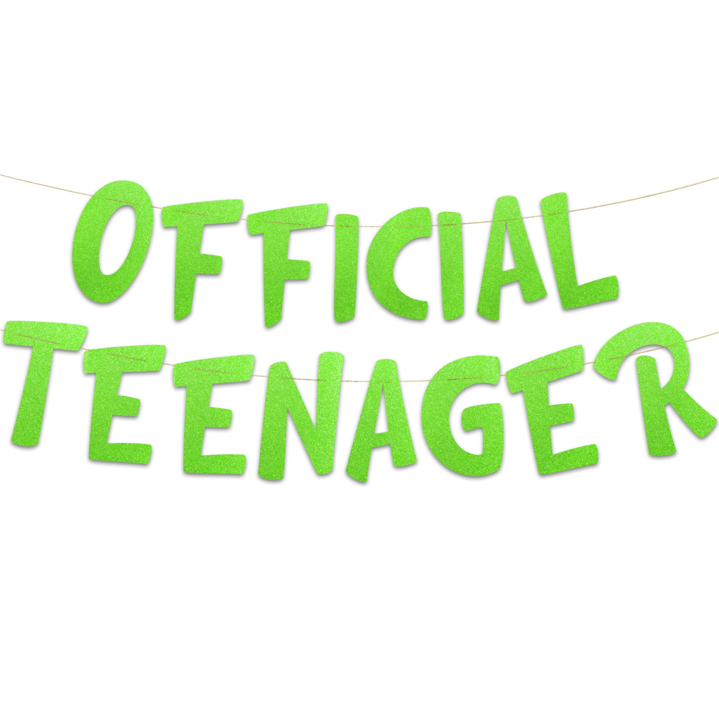 Official Teenager Green Glitter Banner - 13th Birthday Party Decorations, Gifts, and Supplies