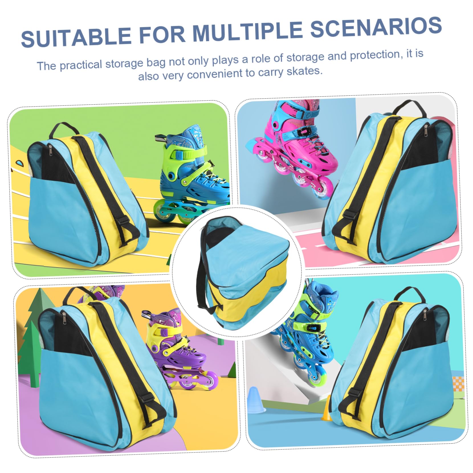 TOYANDONA Borsa Zaino per Pattini a Rotelle in Nylon, Blu Giallo | Custodia per Scarpe da Pattini, Borsa da Pattinaggio, per Conservazione e Trasporto Comodo