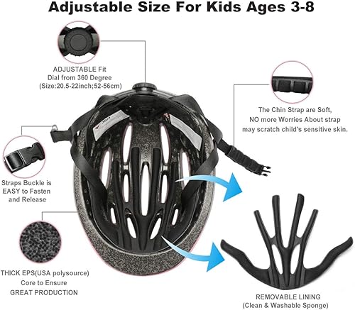 Miniatura 3 de KAMUGO Casco de bicicleta para niños pequeños de 2 a 8 años de edad, casco ajustable para niños, adecuado para monopatín, bicicleta, scooter,