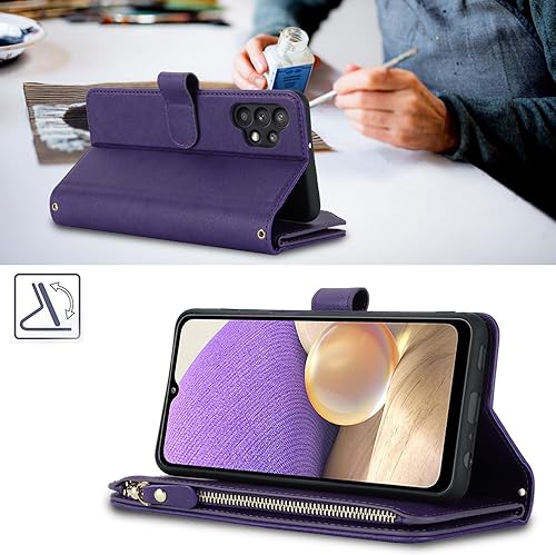 Miniatura 7 de iCoverCase Funda tipo cartera para Samsung Galaxy A32 5G con tarjetero para mujer, correa cruzada con cordón, funda de piel sintética con bolsillo