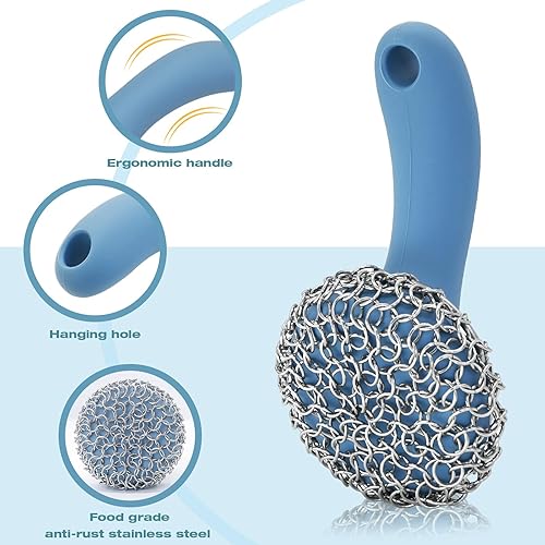 Miniatura 9 de Limpiador de hierro fundido con mango largo  Limpiador de hierro fundido 316 para limpiador de sartén de hierro fundido, kit de limpieza apto para