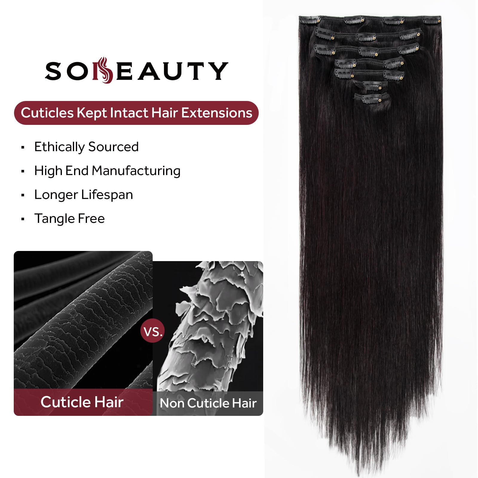 SOBEAUTY Hair Extensions Clip in, Real Human Hair Extensions, 100% Hair Extension Human Hair Double Weft - Image 4