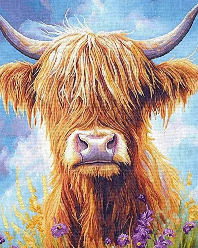 Counted Cross Stitch Kits For Adults,Highland Cattle Cows 14Ct Stamped Cross Stitch Kits For Beginners, Needlepoint Cross-Stitch Patterns Embroidery Kits Arts And Crafts For Home Decor 15.7X