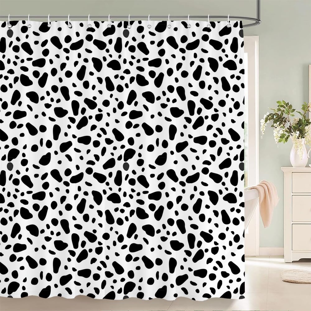 Cortina de Ducha 200 x 200 cm con Estampado de Guijarros Negros, Moderna y Sencilla, de Tela de Poliéster Blanca, Impermeable, Larga, con Ganchos, para decoración de Bañeras, 200 x 200 cm (1 Panel