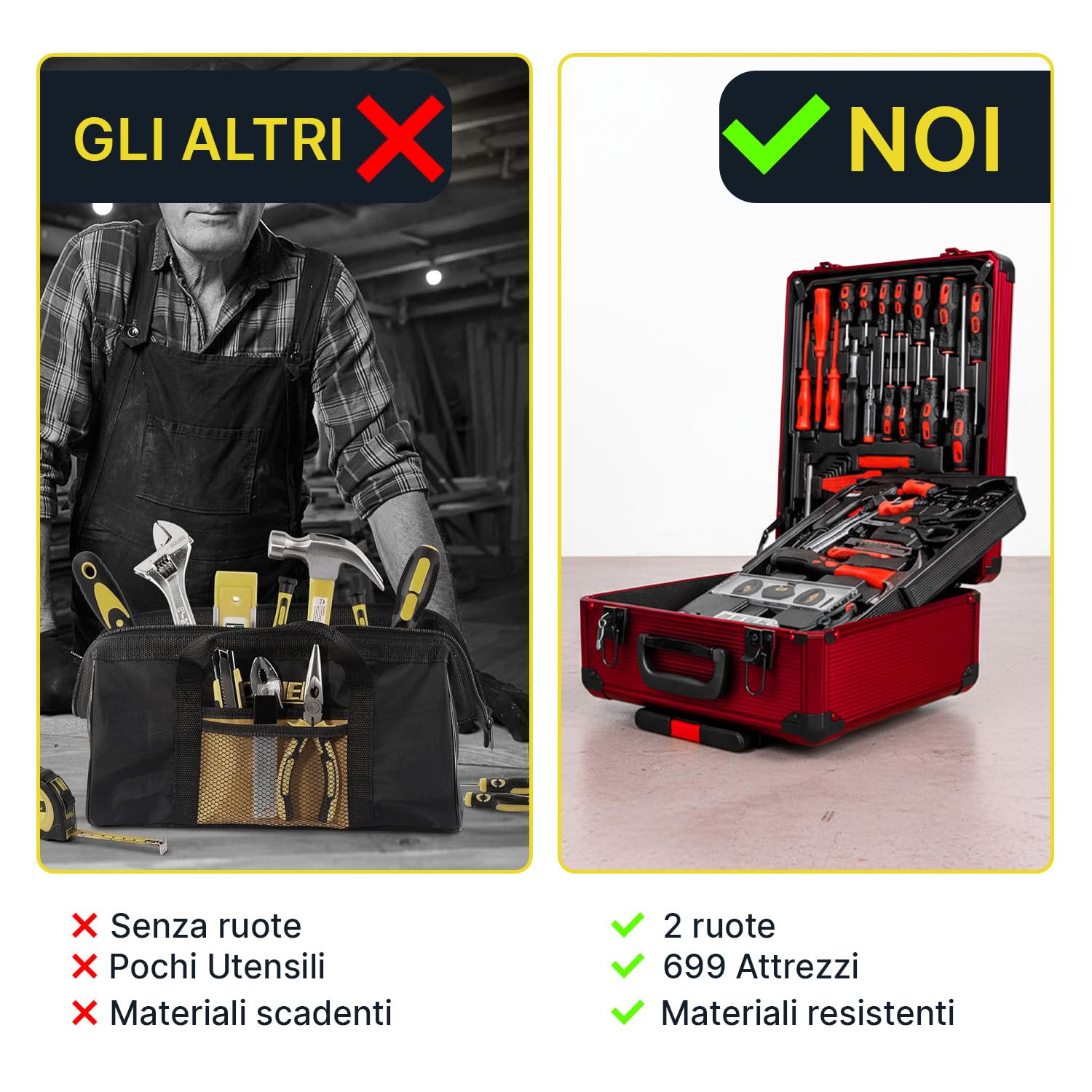 WINTEM - Trolley Porta Attrezzi 699 Pezzi Inclusi, cassetta Attrezzi Completa, Acciaio Cromo-Vanadio (CR-V) - Ruote Silenziate, Manico Telescopico e 4 Vassoi Estraibili - Kit Utensili, Casa e Officina