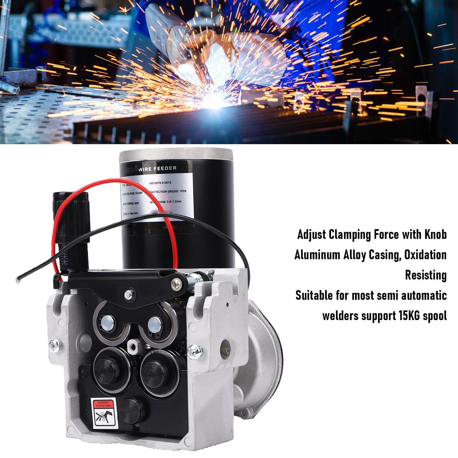 Asixxsix Motor de alimentación de alambre de 4 rodillos, 15 kg, MIG/MAG, 80W | Ruedas de 30 x 22 x 10 mm, velocidad ajustable de 2 a 18 m/min, para alambre tubular de 0,8 a 1,0 mm, para alambre tubular