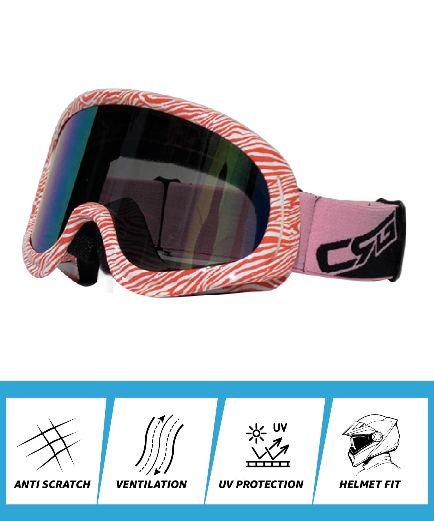 CRG Sports Motorcycle Goggle ATV Dirt Bike Off-Road Racing Anti-Fog UV Protection Adjustable Strap Motocross Goggles for Men,Women, Adults