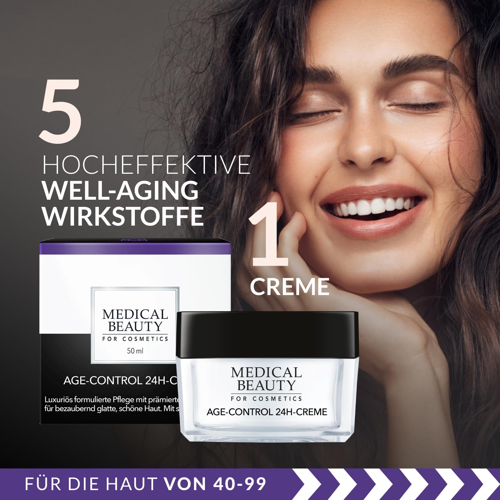 Age Control 24H-Creme – Anti-Aging Gesichtscreme mit Hyaluron & prämierten Lifting- & Repair-Wirkstoffen – Luxuriöse Tages- & Nachtpflege für sichtbar glattere Haut – 50 ml – MEDICAL BEAUTY®