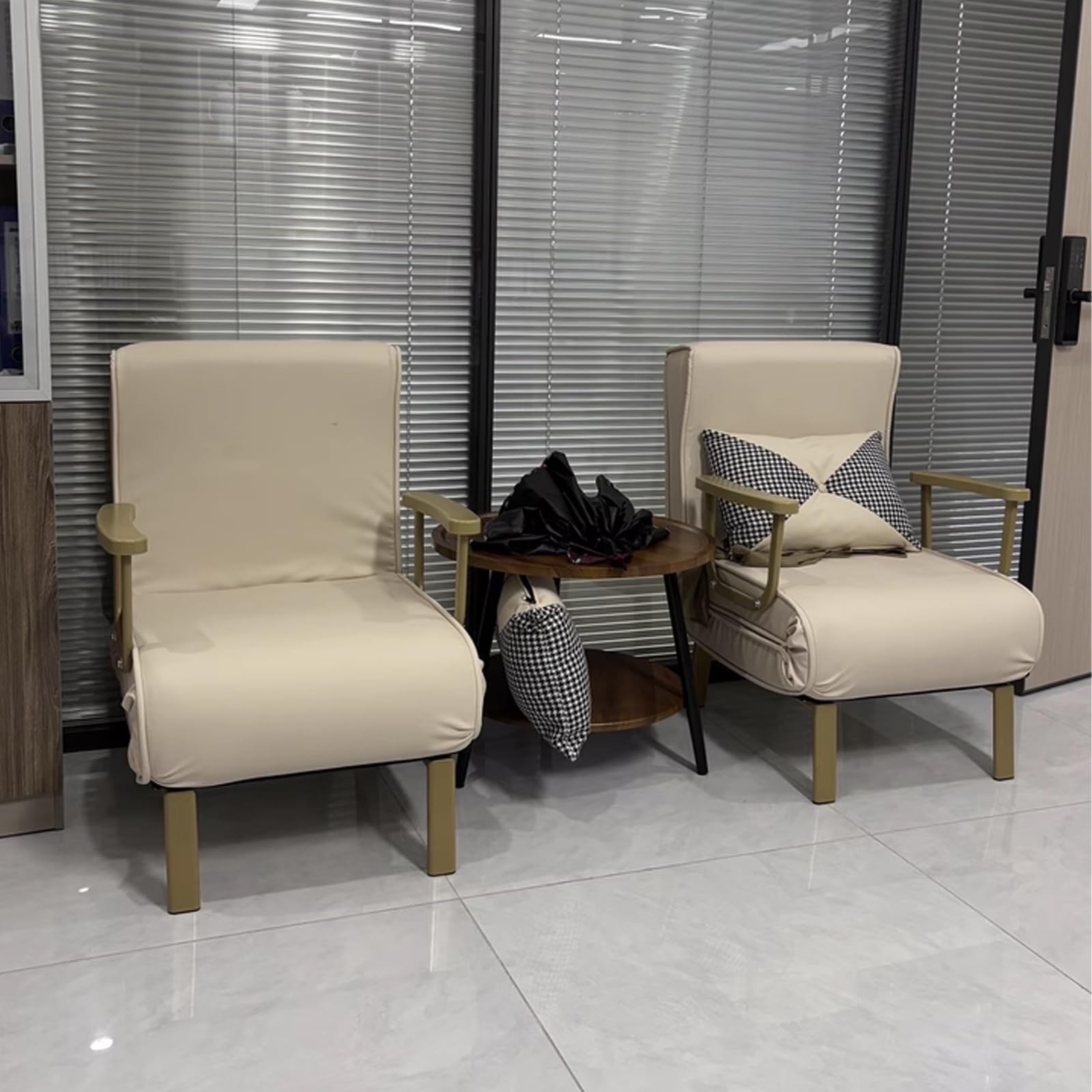 Recamiere mit Schlaffunktion Leder Abnehmbar und Waschbar Technisches Ledergewebe Klappsessel mit Schlaffunktion Beige Sechsstufige Verstellbarkeit Geeignet für Kleine Wohnungen(Green,183*55*30cm)