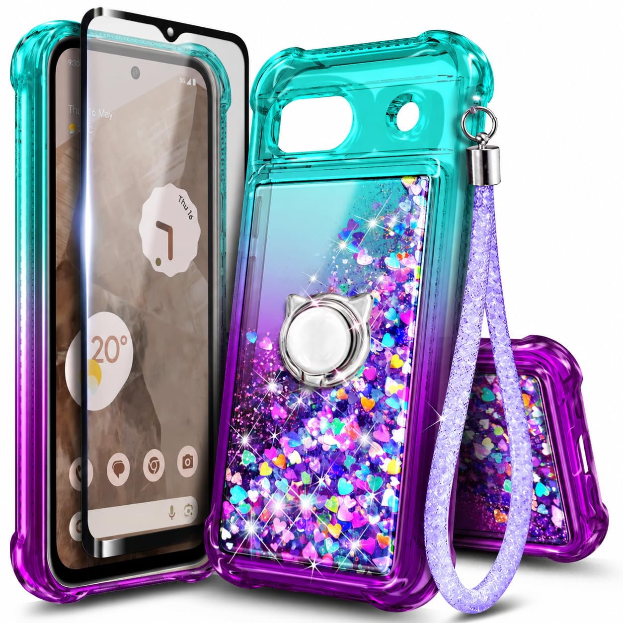 NGB Designed for Google Pixel 9a Case, Cute Liquid Glitter, Aqua/Purple