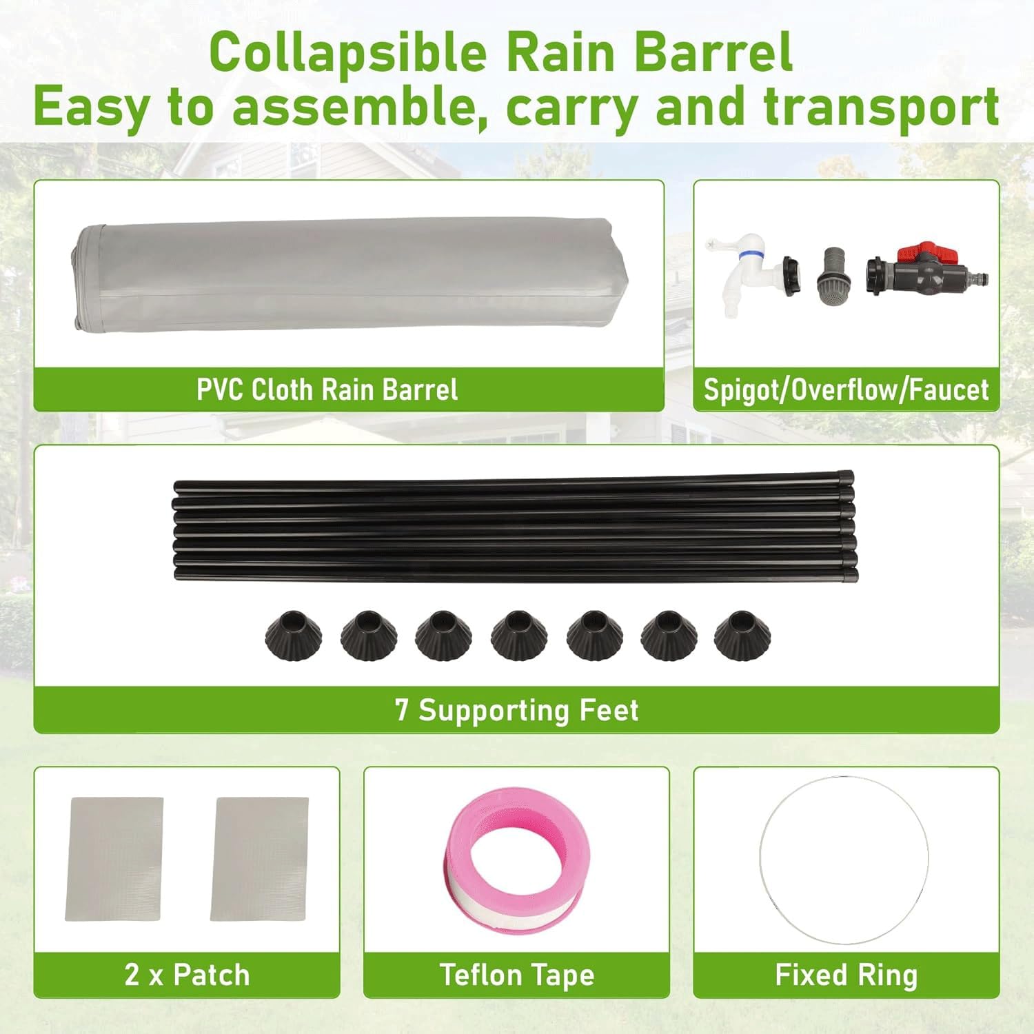 Sistema De Recolección De Agua De Lluvia - Cubo Plegable con Soporte, Grifo, Tapa con Cremallera Y Válvula De Drenaje | Ideal para Riego De Jardines Y Lavado De Coches(50L)