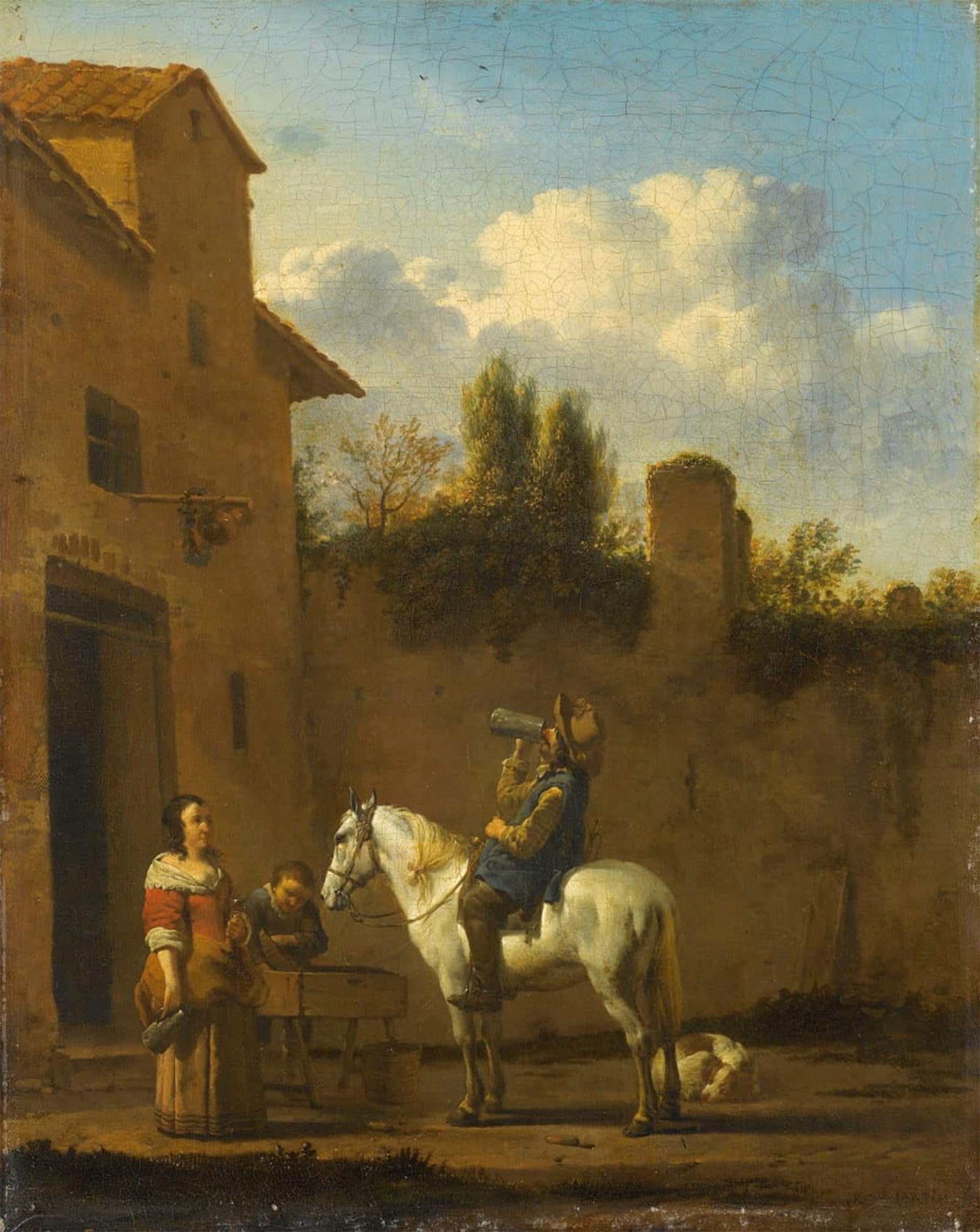 POSTERIIk Famous Modern Artwork Art Mural Mounted Trumpeter Taking a Drink by Karel Du Jardin Oil Paintings Pictures for Home Decor 60x90cm