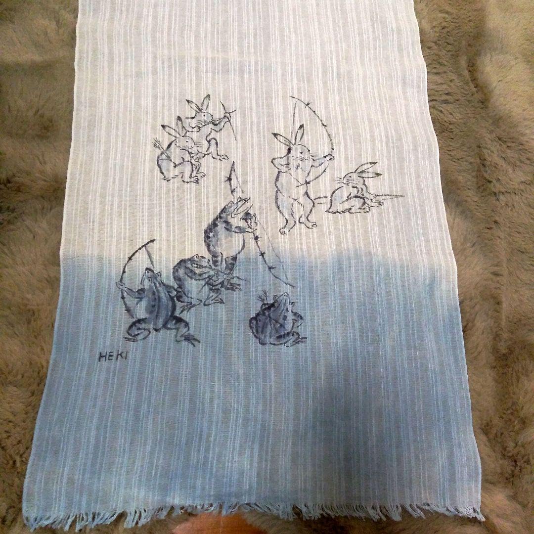 Amazon.co.jp: ストール 『鳥獣戯画 腕くらべ 弓矢 他』 水墨画家