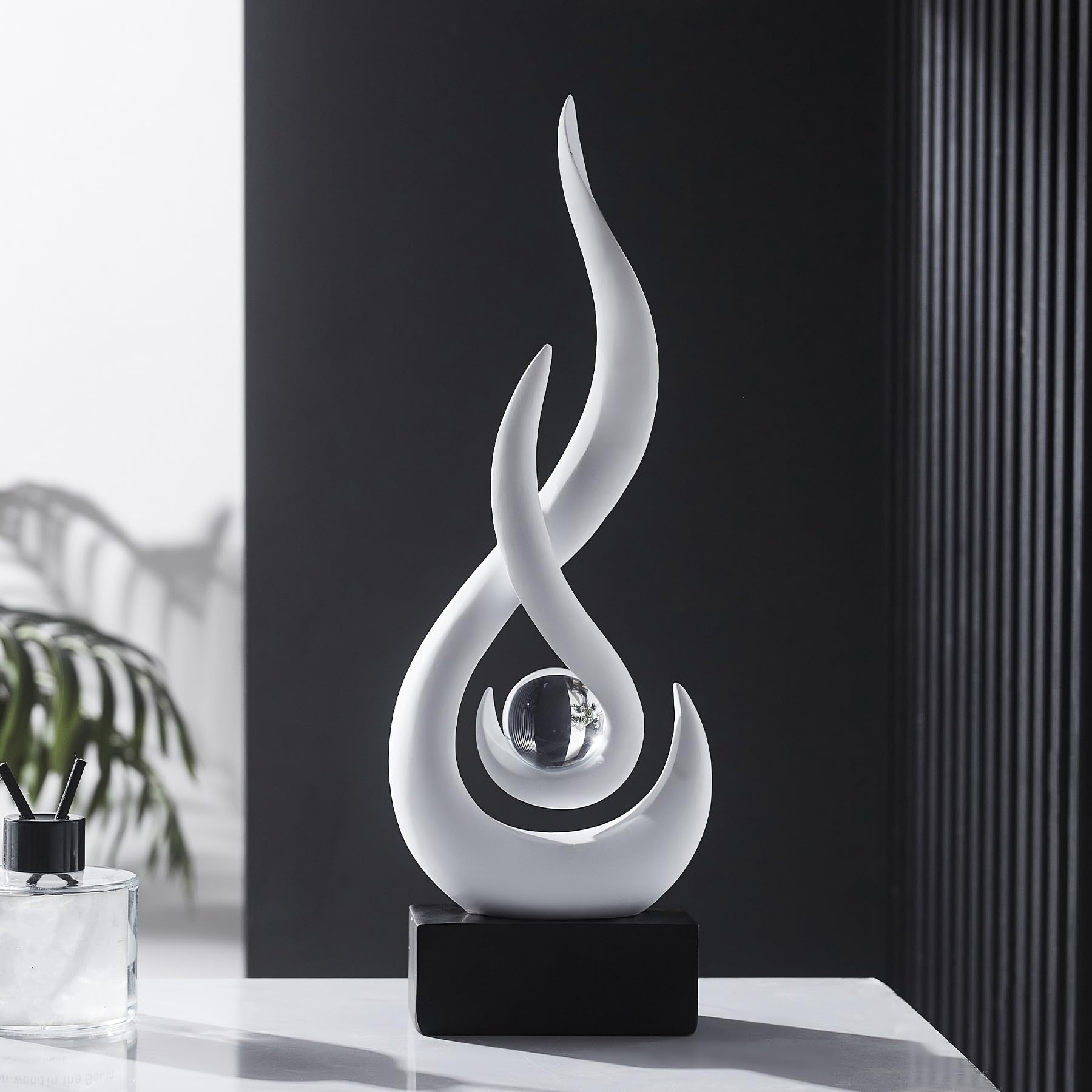 FJSPERM White Decor Modern Flame Statue Home Decorations for Living Room, 13.7" H Shelf Decor Accents, Abstract Art Resin Sculpture for Dining Room Office Coffee Table Centerpiece