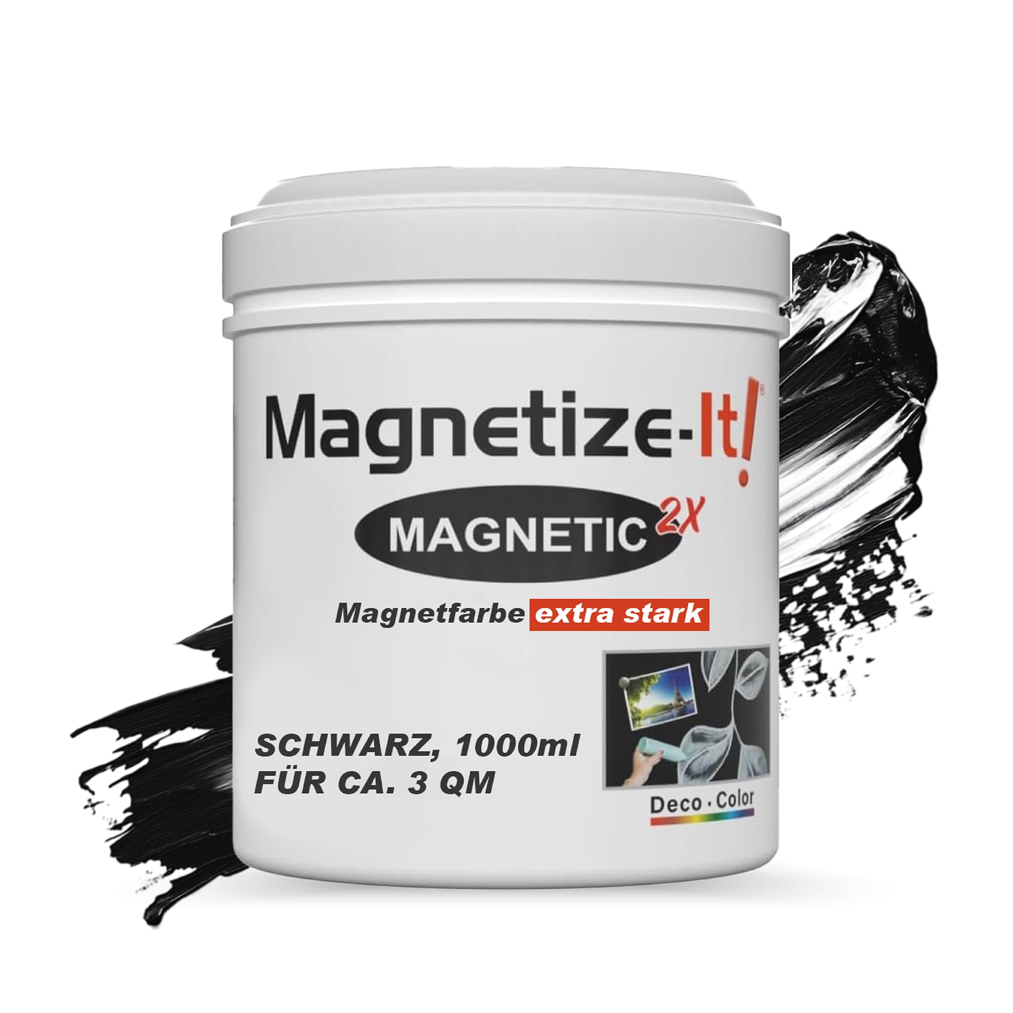 Pintura magnética extra fuerte y se puede pintar para tiza e imán (negro, 1000 ml) – Pizarra magnética para pared aprox. 3 m² – Pintura magnética adecuada para pared – Pintura de pared